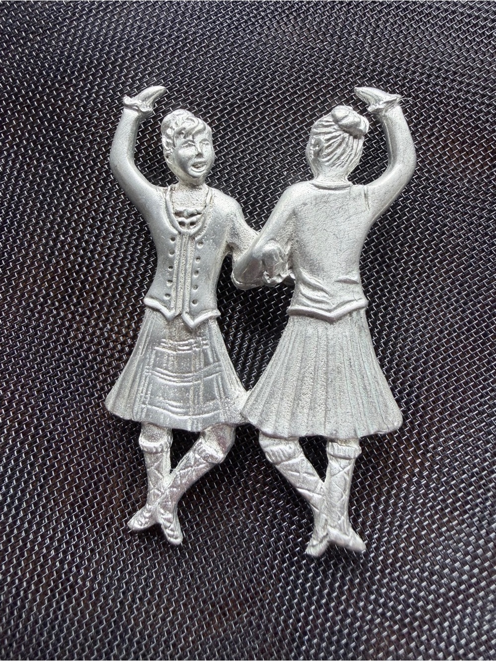 Nova Scotia Seagull Pewter brooch two Scottish Highland dancers in their attire